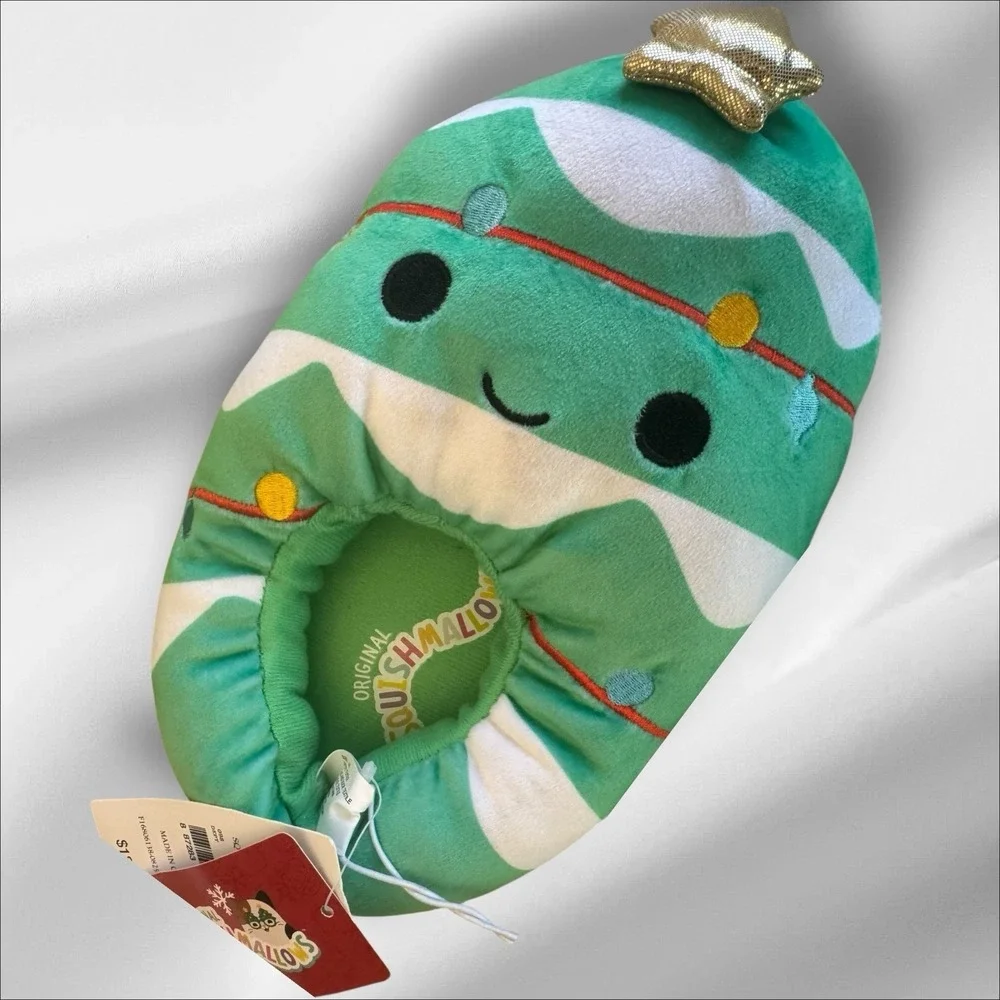 Squishmallows‎ Christmas Tree Slippers Kids Size 4-5 Plush NWT